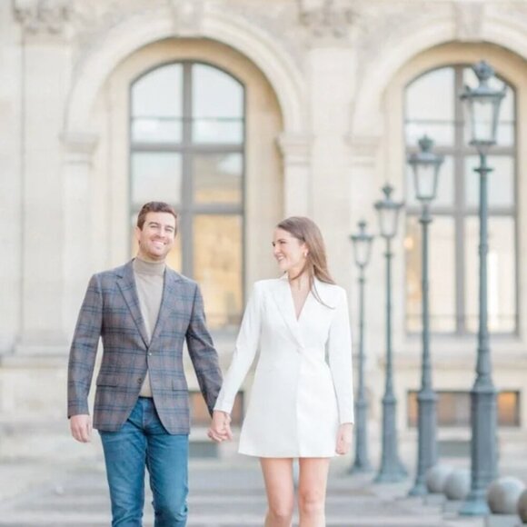 Aidan Mattox White Tuxedo Blazer Mini Dress Formal Bridal Career Size 8 - Picture 4 of 7